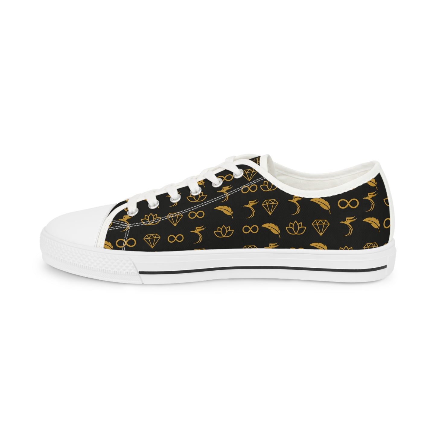 Men's Low Top Sneakers – Black & Gold Bicycle Pattern Casual Canvas Shoes