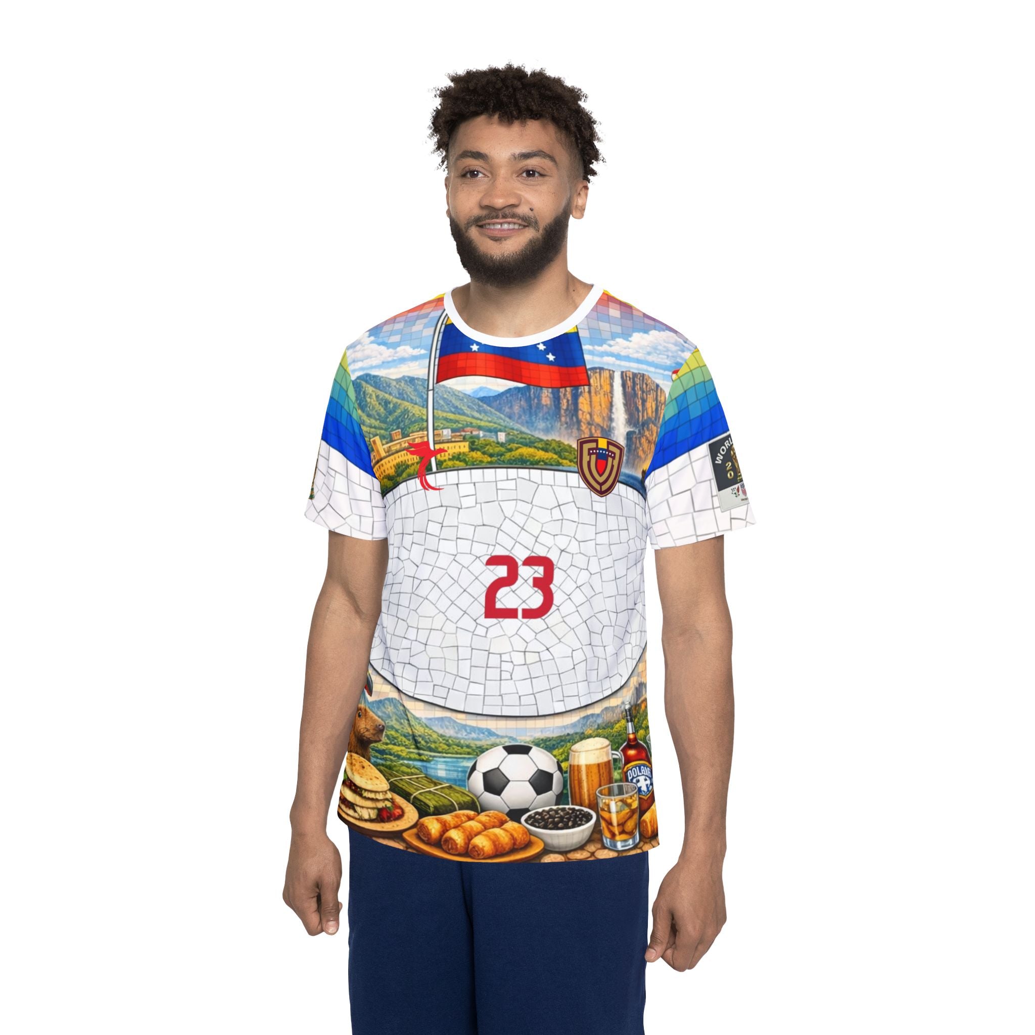 Soccer Mosaic Jersey — Brazilian Food & Festival Print All-Over Tee