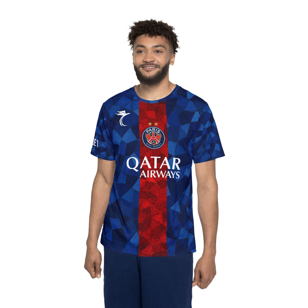 PSG Kvaratskhelia #7 Men’s Soccer Jersey — Qatar Airways Blue Red Kit