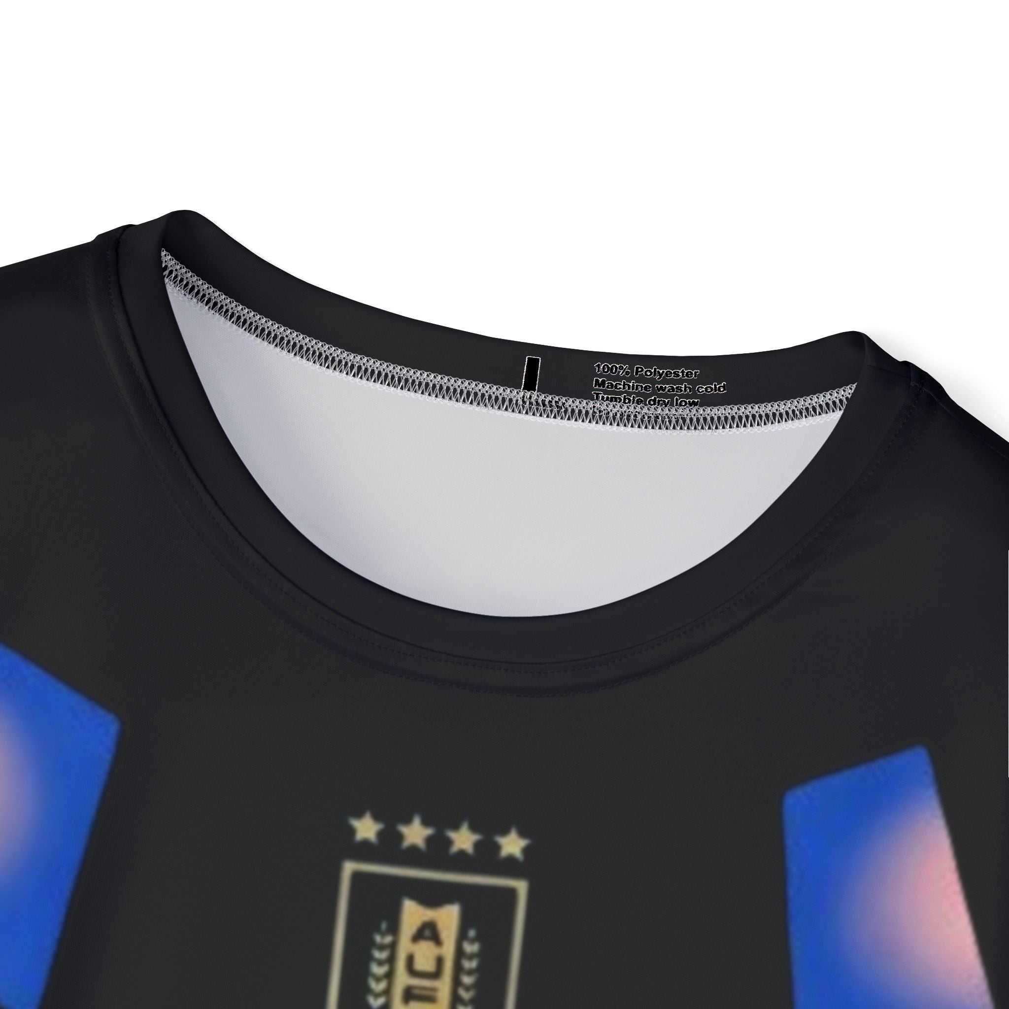 Men's Black Futuristic Soccer Jersey — Blue Glow Crest AOP