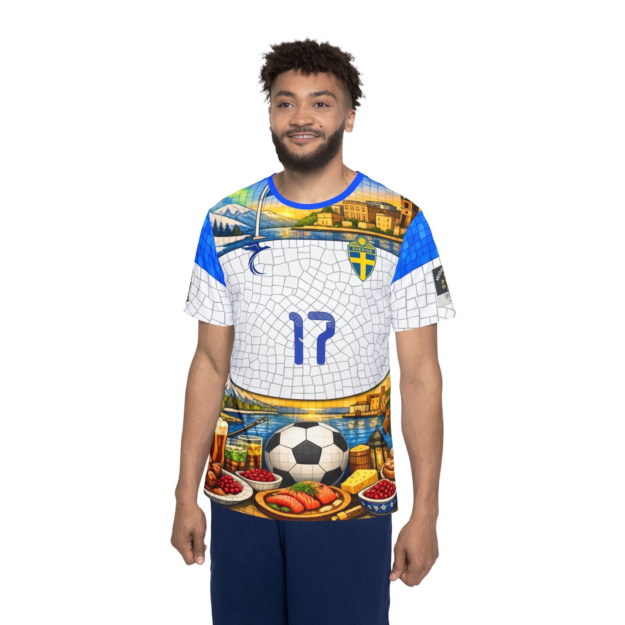 Sweden Soccer Jersey — Custom Number 17 "Gyökeres" Mosaic All-Over Print