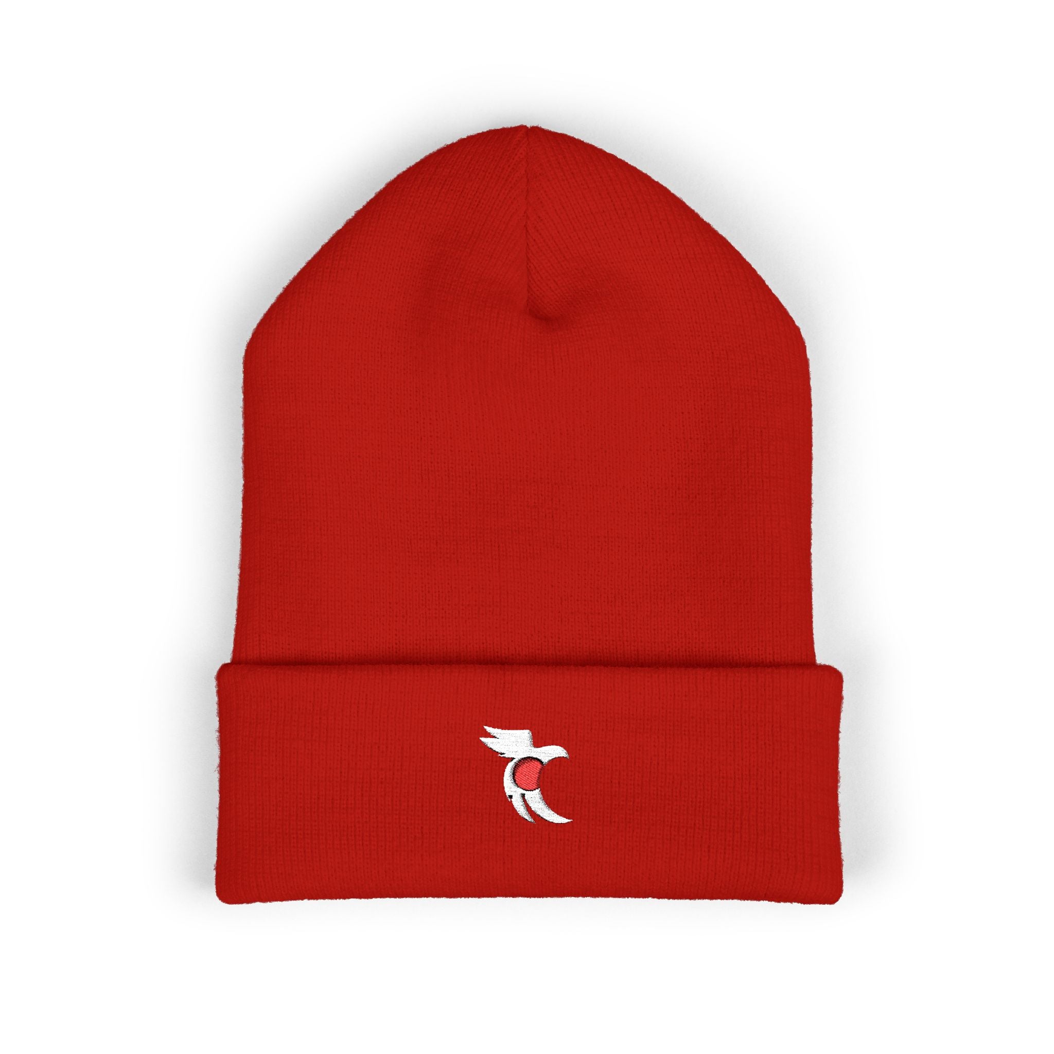 Embroidered Cat with Heart Cuffed Beanie — Cute Minimalist Knit Hat