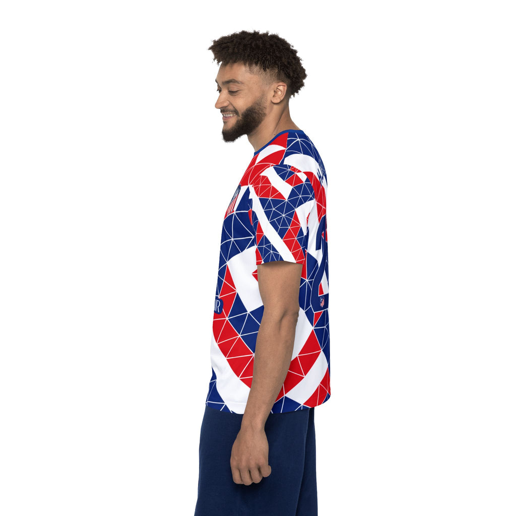 Men's Custom Soccer Jersey — Red White & Blue Geometric #23 (Hjulmand)