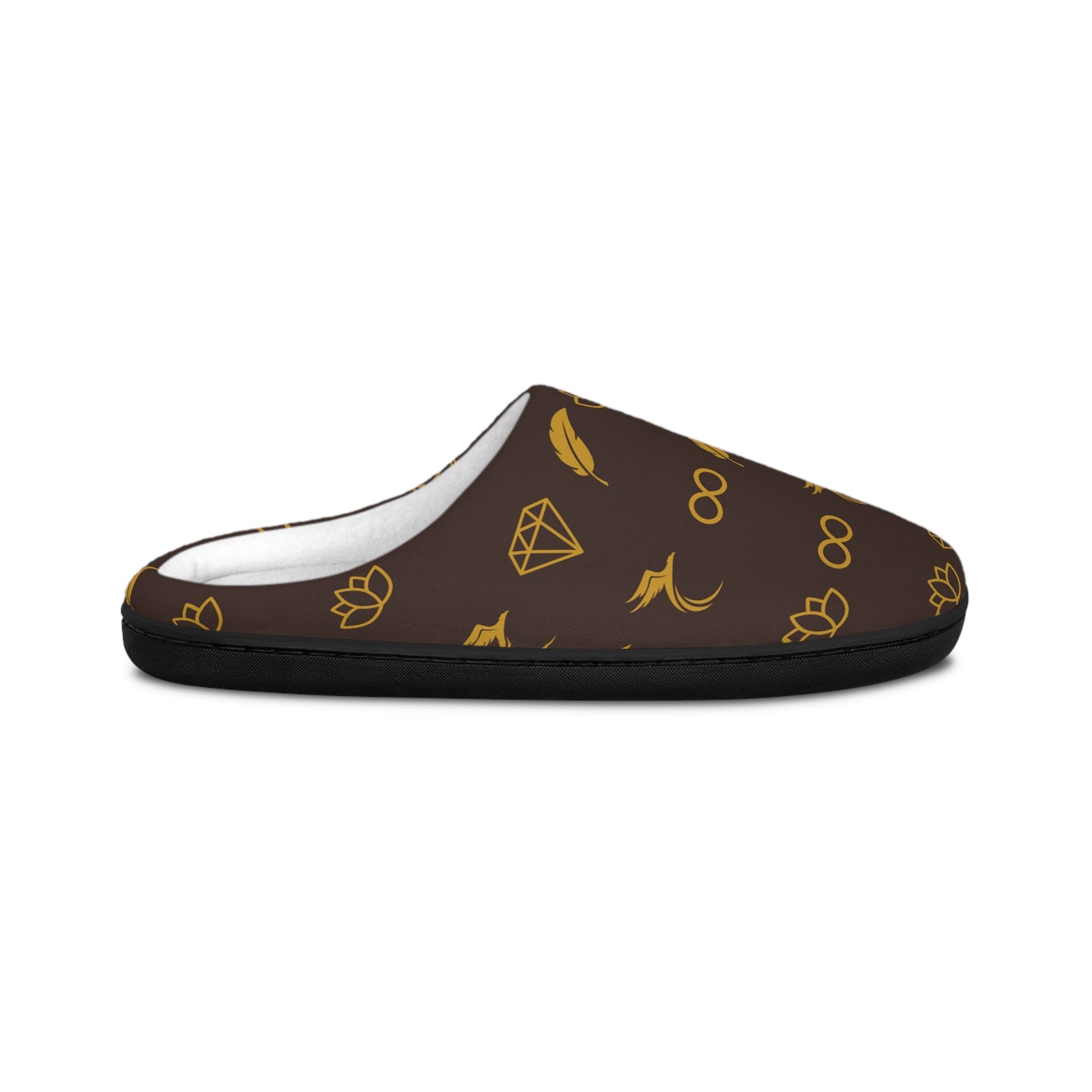 Men's Brown Patterned Indoor Slippers — Gold Symbols Comfort Clog