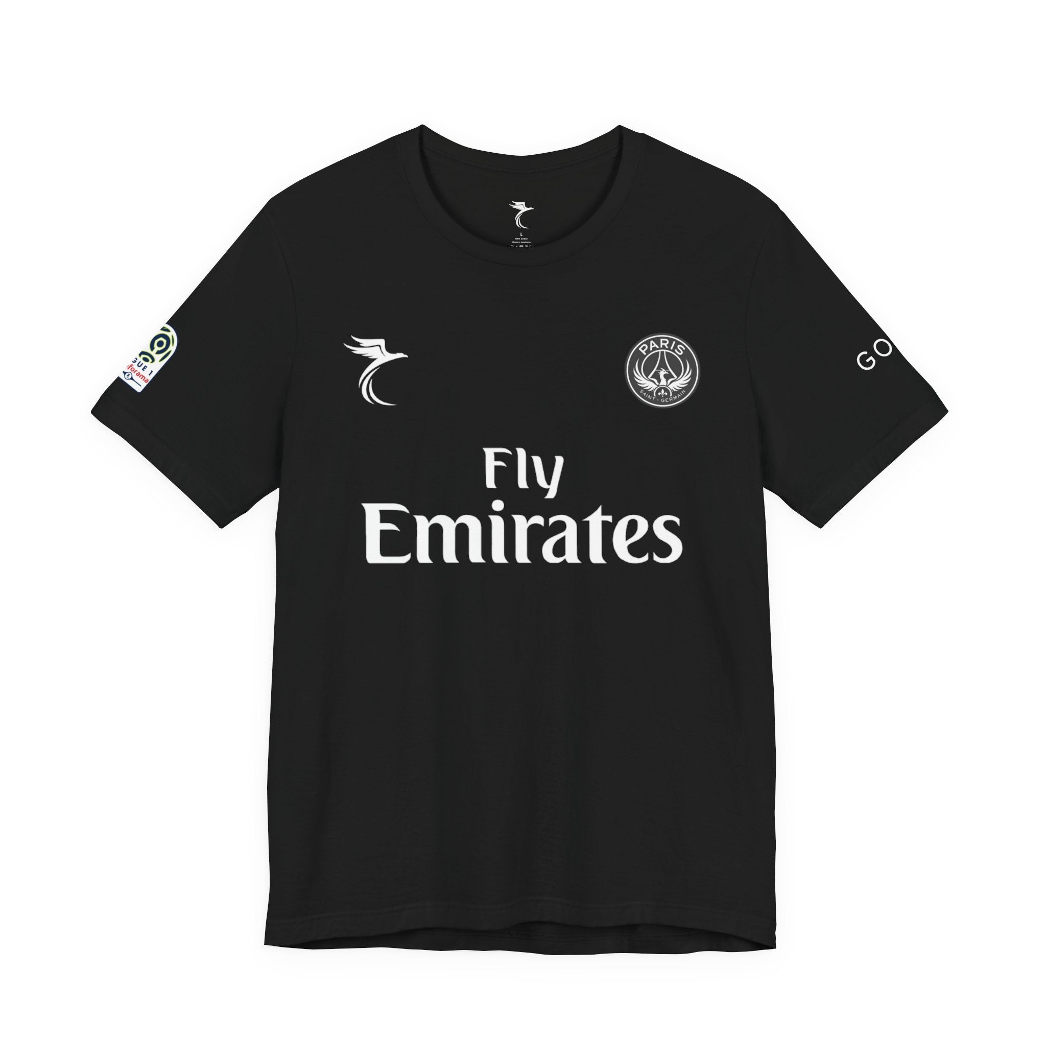 Black PSG Neymar Soccer Jersey Tee with 'Fly Emirates' Front and Number 10 Back