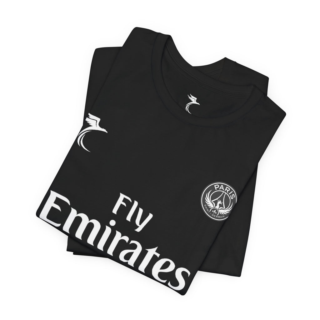 Black PSG Neymar Soccer Jersey Tee with 'Fly Emirates' Front and Number 10 Back