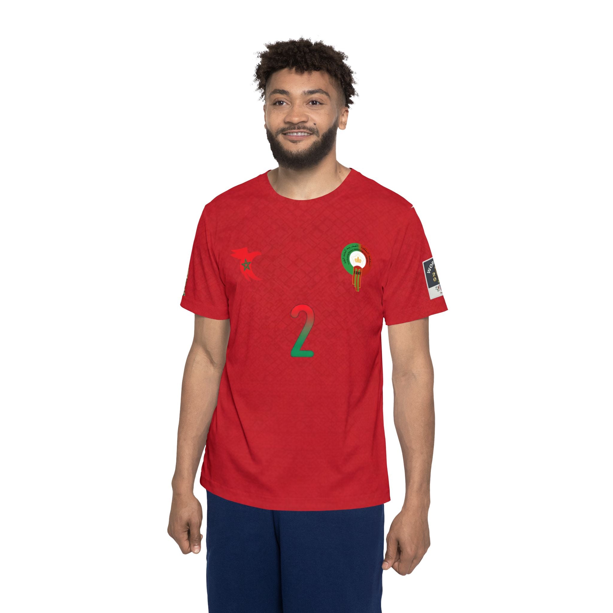 Men's Red Sports Jersey with Moroccan Crest — Athletic Team Shirt