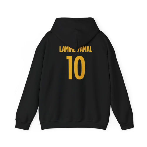 Barcelona Jersey  Hoodie – Custom "10" Back Name (Lamine Jamal) – Black & Gold Fan Pullover