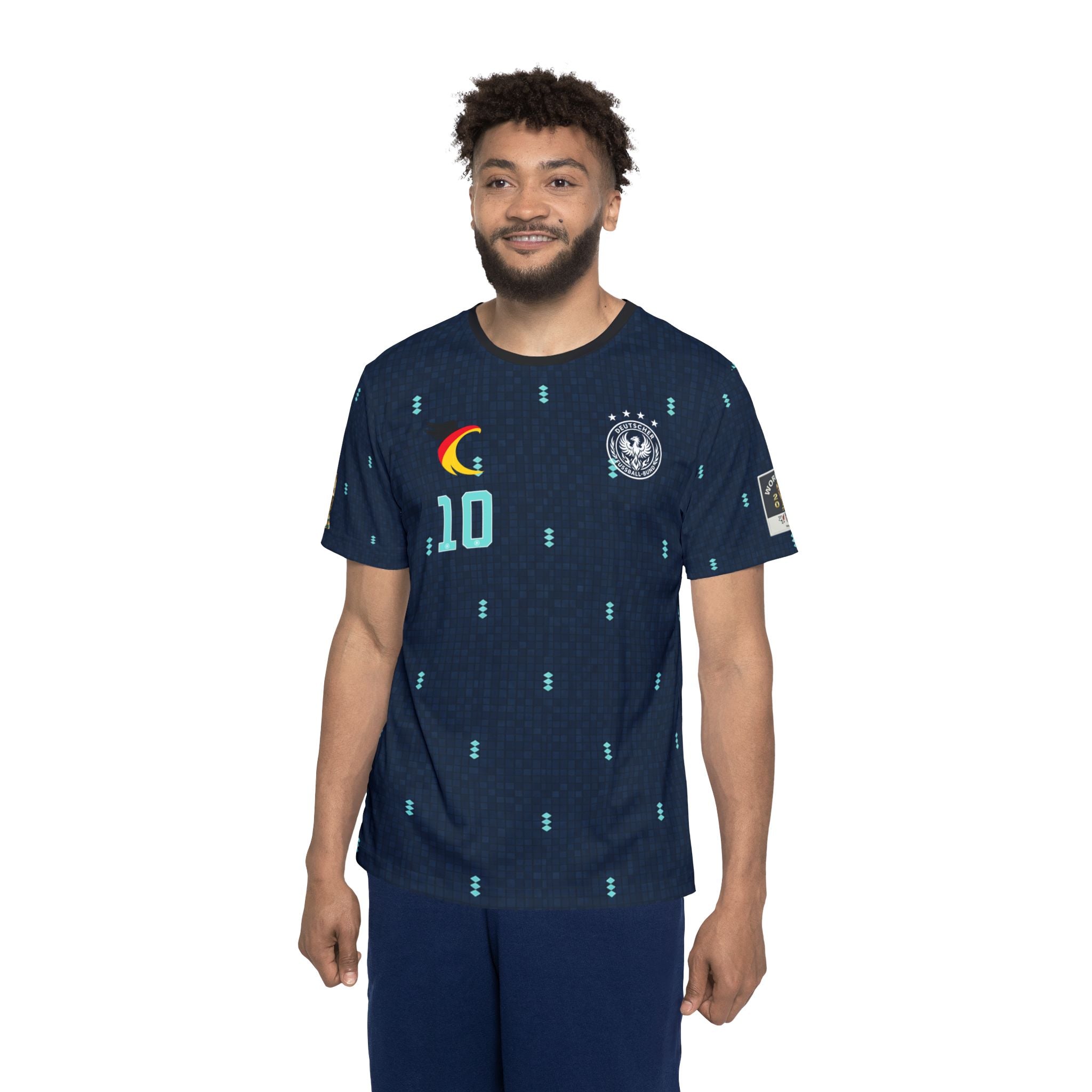 Musiala #10 Germany Soccer Jersey — Black Blue Swirl Athletic Tee