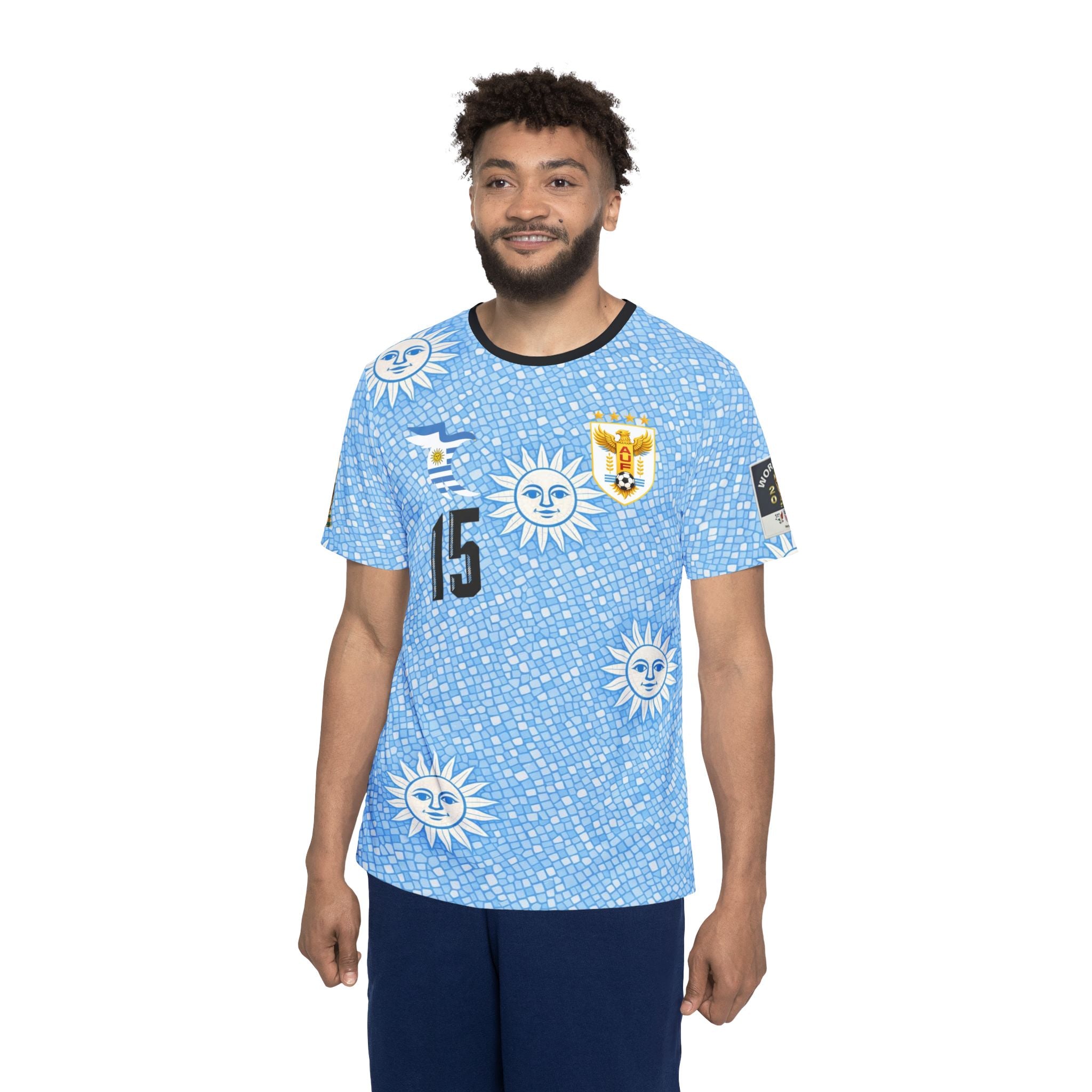 Men's Uruguay Soccer Jersey — Blue Sun Pattern Valverde #15