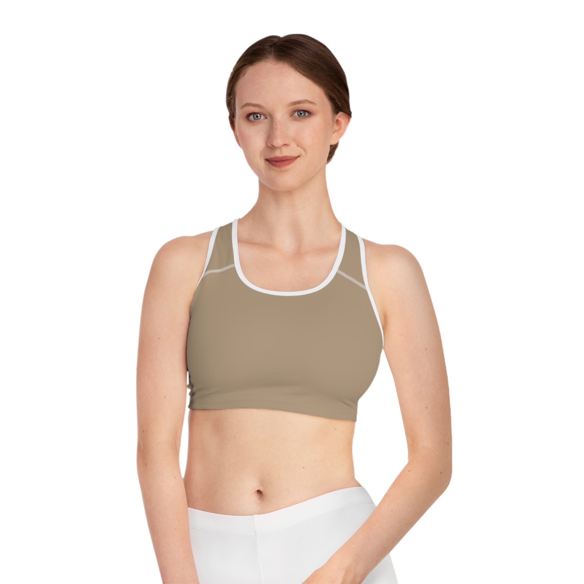 Essential Sports Bra - Beige with Golden Logo image 2