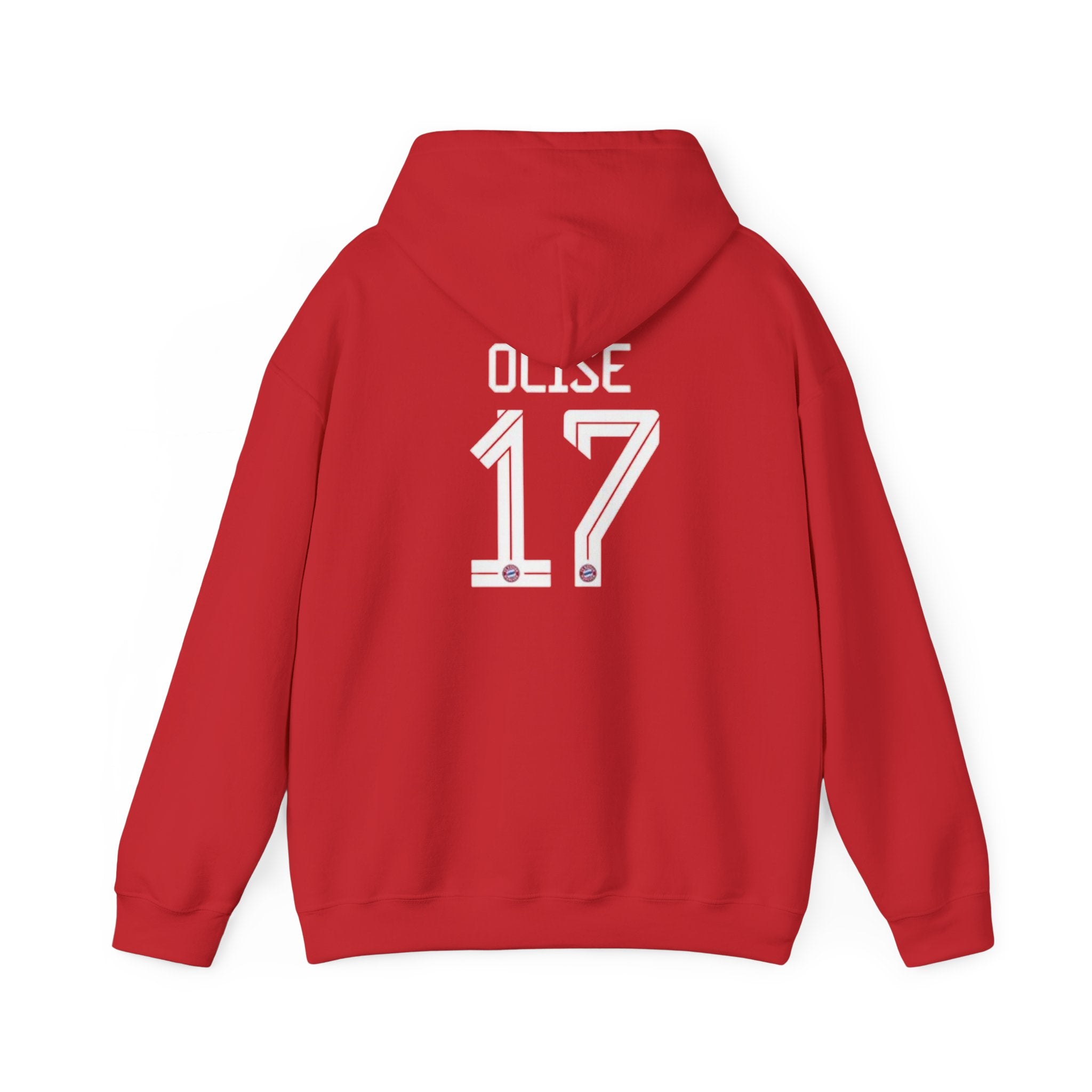 Hoodie — ‘Olise 17’ Red Soccer Player Hoodie (Front Logo, Back Number)