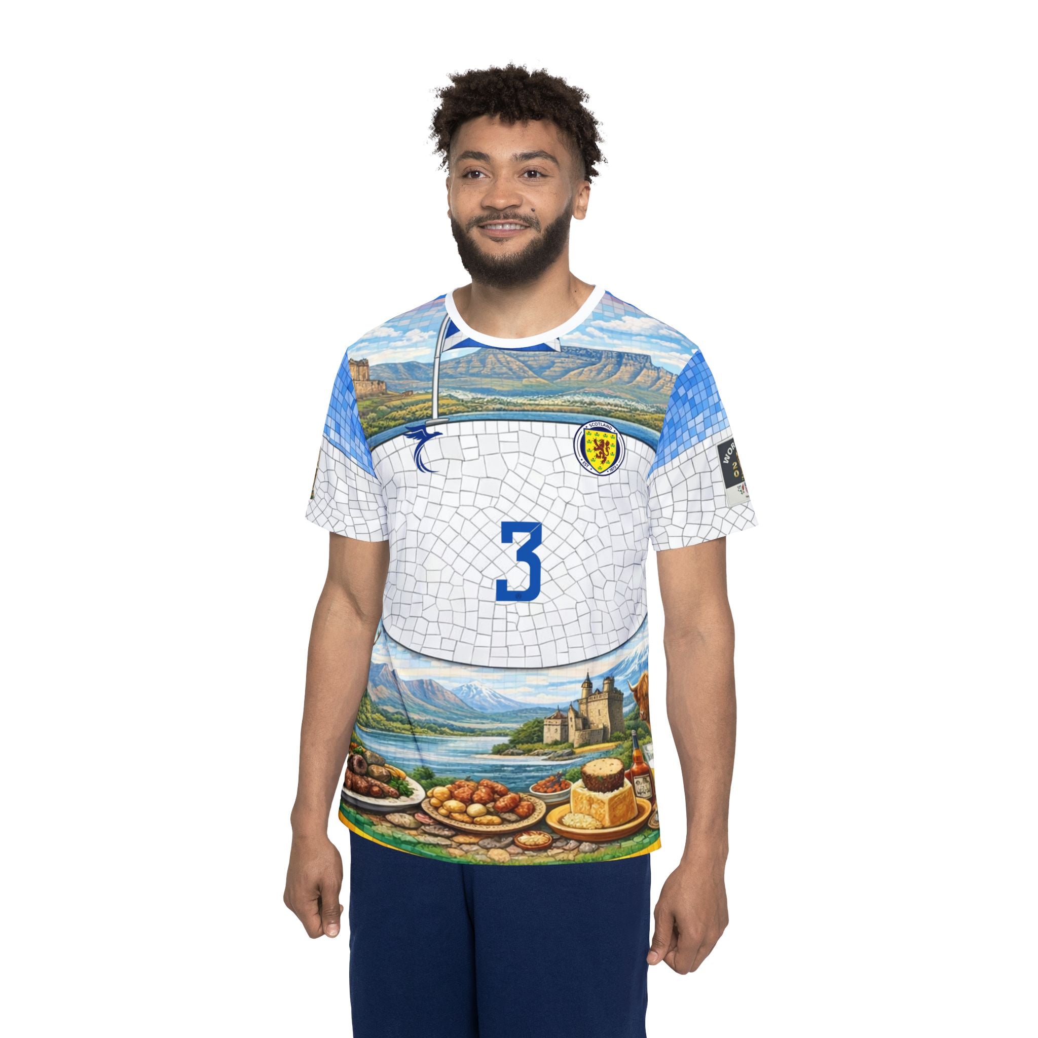 Men's Mosaic Scottish Castle Sports Jersey — Highland Food & Landscape AOP Shirt