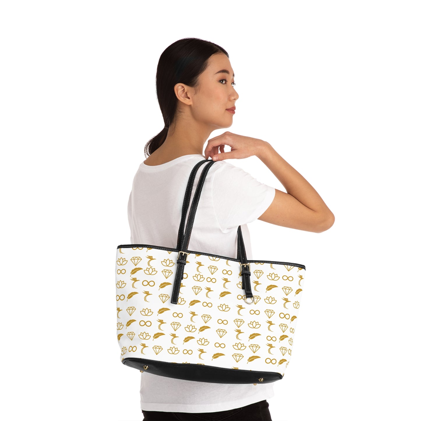 Gold Symbol Pattern PU Leather Shoulder Bag — Bridal & Everyday Tote