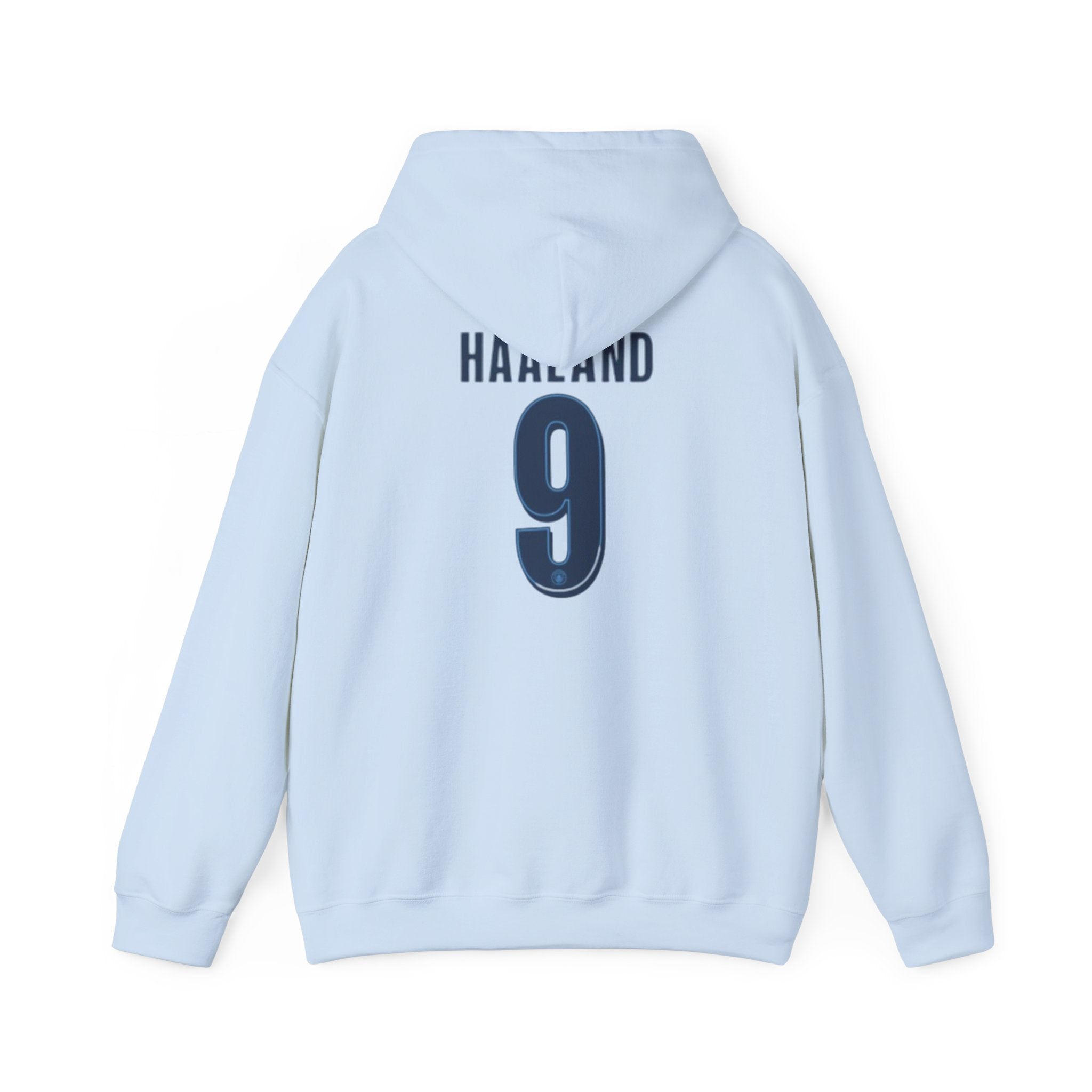 Haaland #9 Soccer Hoodie — Light Blue Fan Pullover with Crest