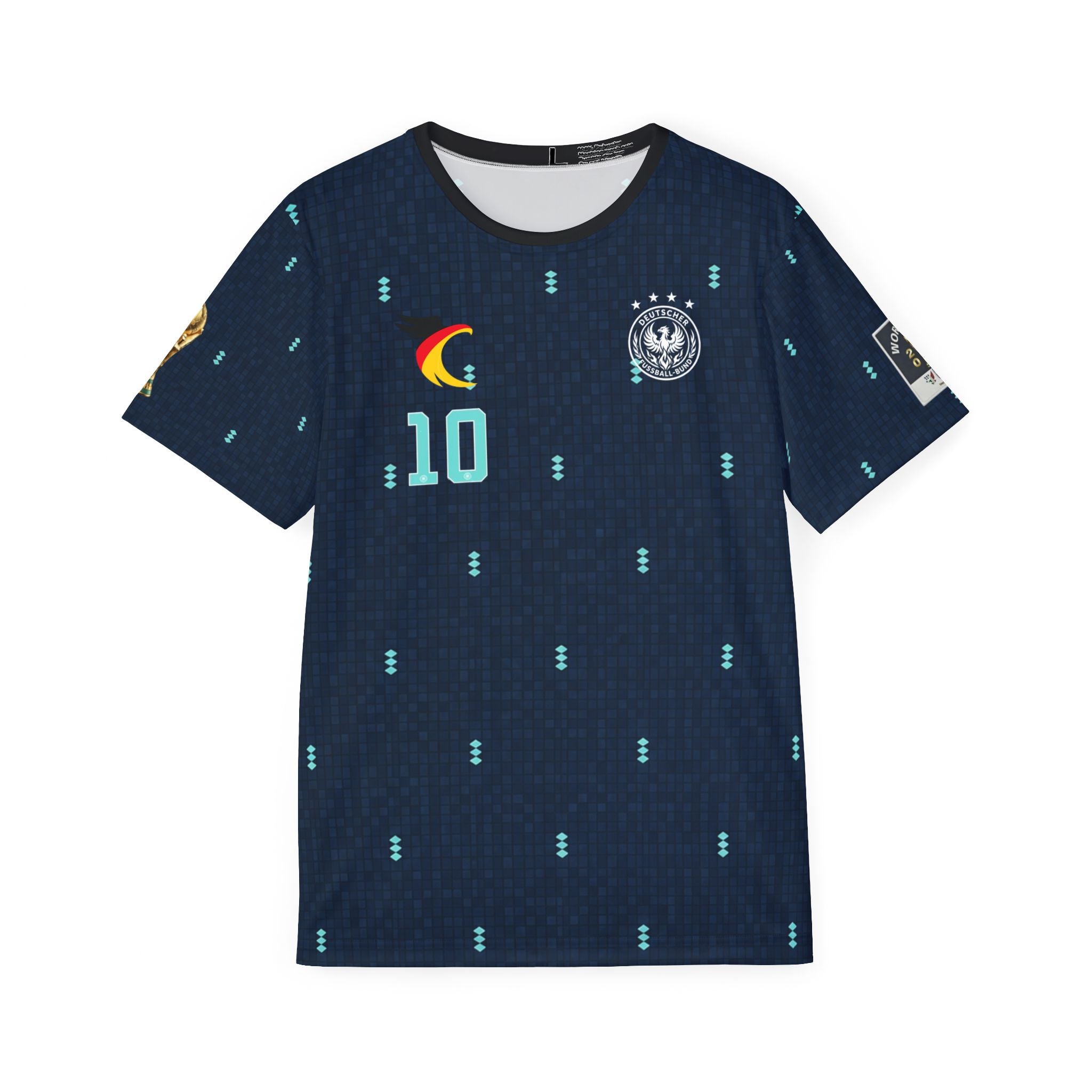 Musiala #10 Germany Soccer Jersey — Black Blue Swirl Athletic Tee