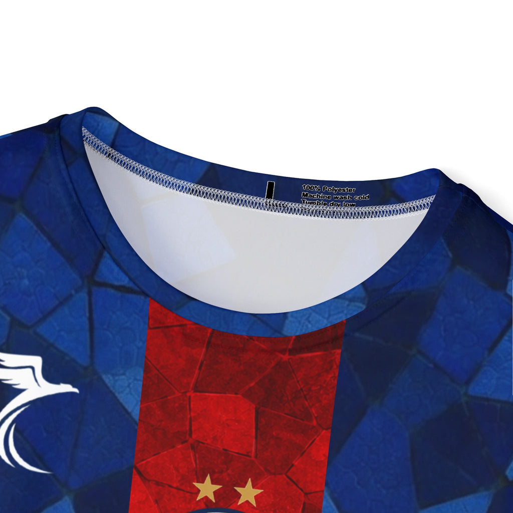 PSG Kvaratskhelia #7 Men’s Soccer Jersey — Qatar Airways Blue Red Kit