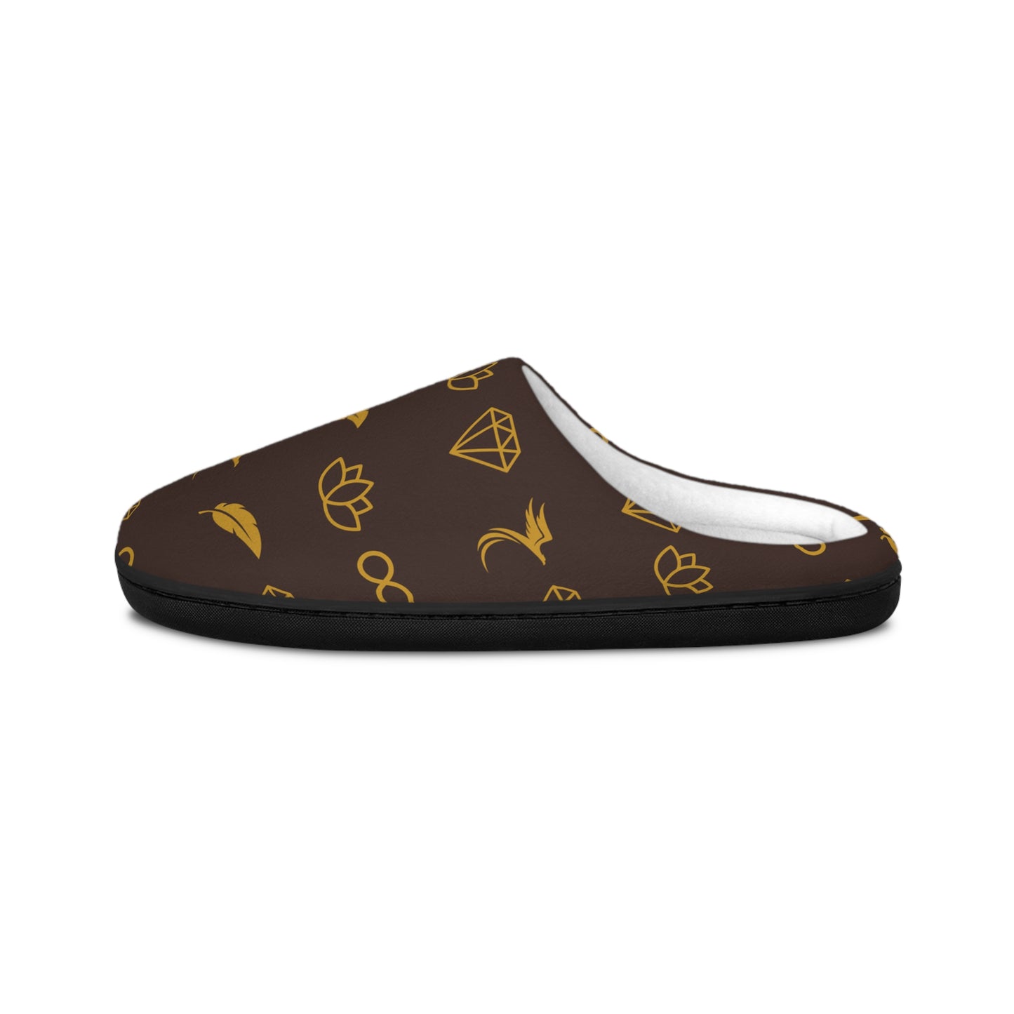 Men's Brown Patterned Indoor Slippers — Gold Symbols Comfort Clog