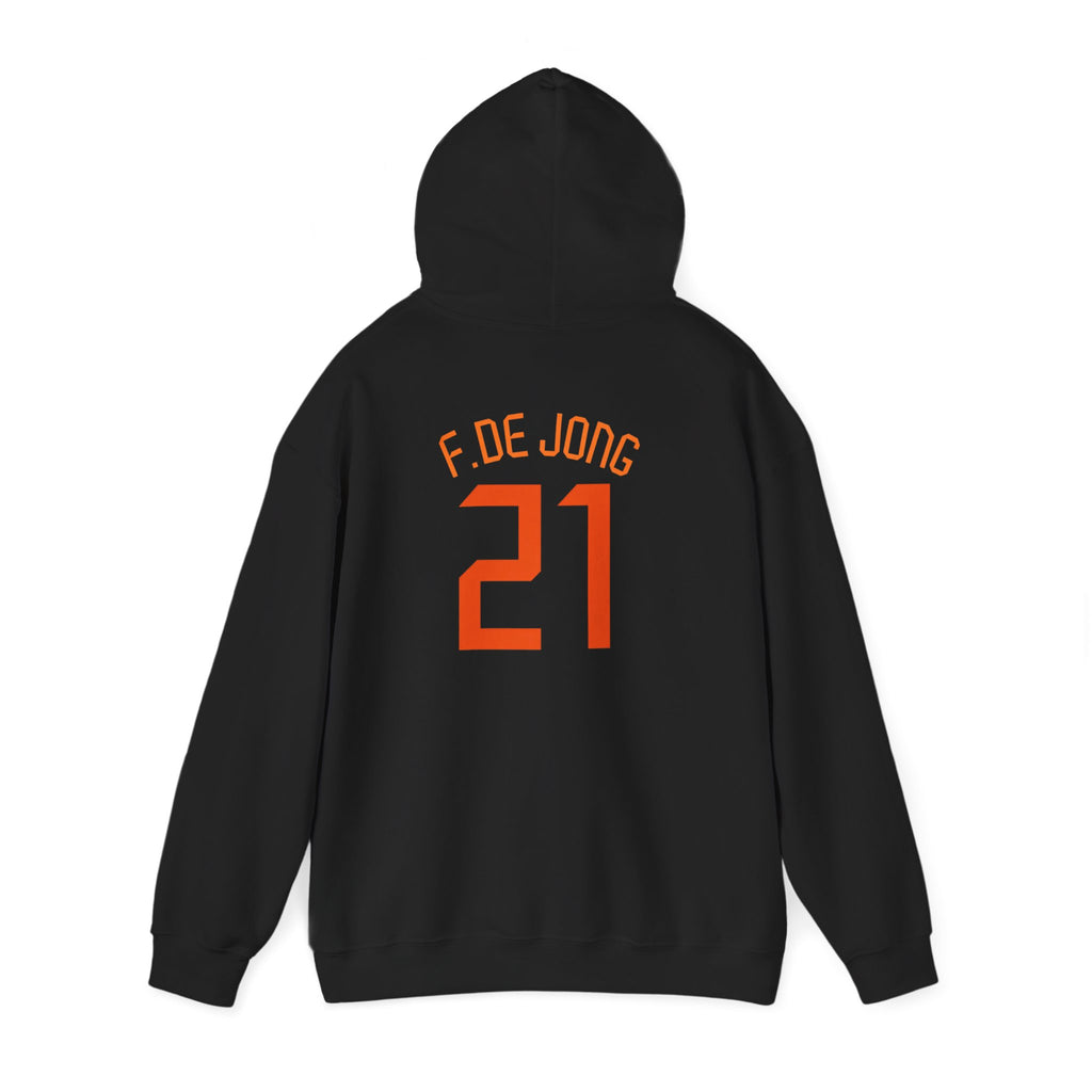 Hoodie — Orange Lion Crest & "F. De Jong 21" Soccer Jersey Style Hoodie