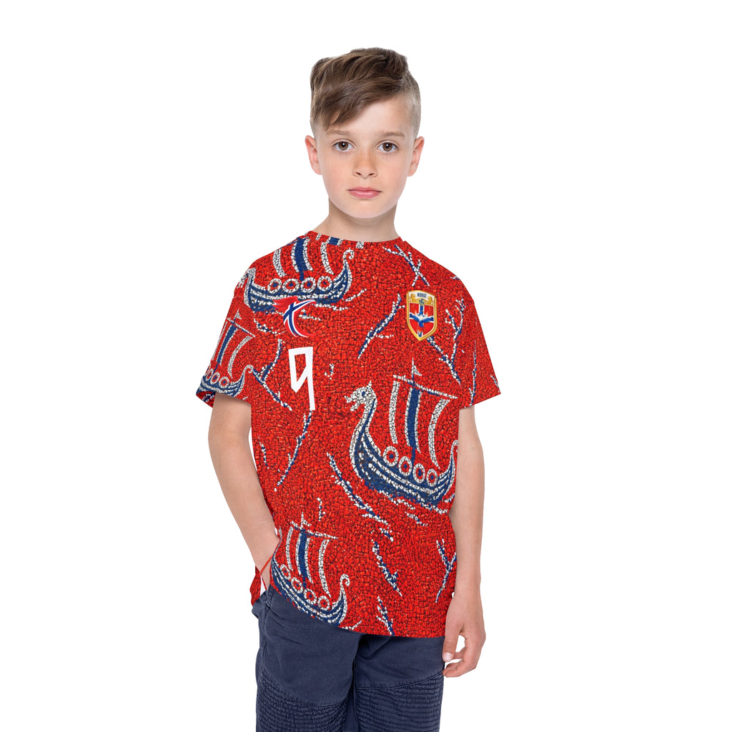 Kids Red Viking Football Jersey — Haaland #9 All-Over Print