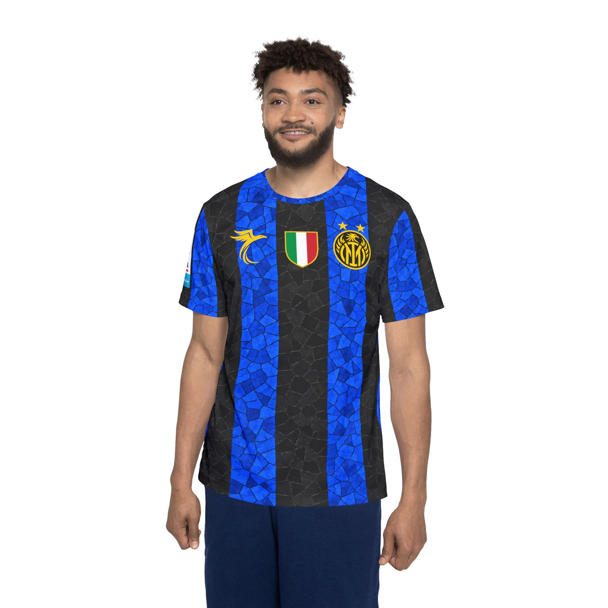 Inter Milan Black & Blue Striped Thuram #9 Soccer Jersey