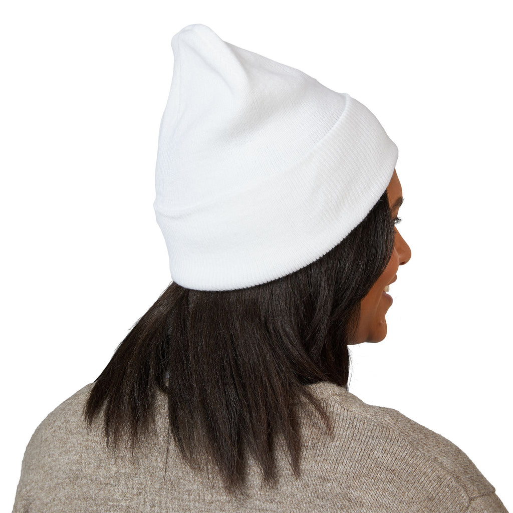 Embroidered Cat with Heart Cuffed Beanie — Cute Minimalist Knit Hat