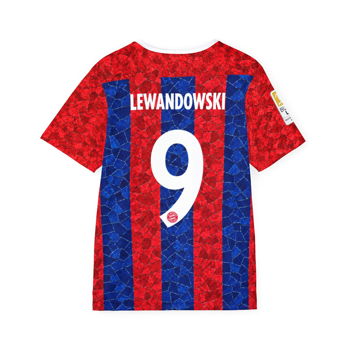 Lewandowski #9 Striped Soccer Jersey — Red & Blue Fan Shirt