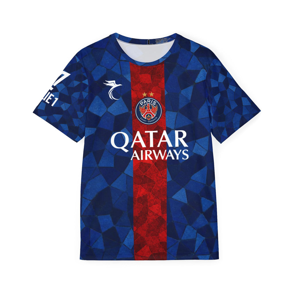 Paris-Inspired Men’s Soccer Jersey with D.Doue 14 — Blue Red Qatar Airways Design
