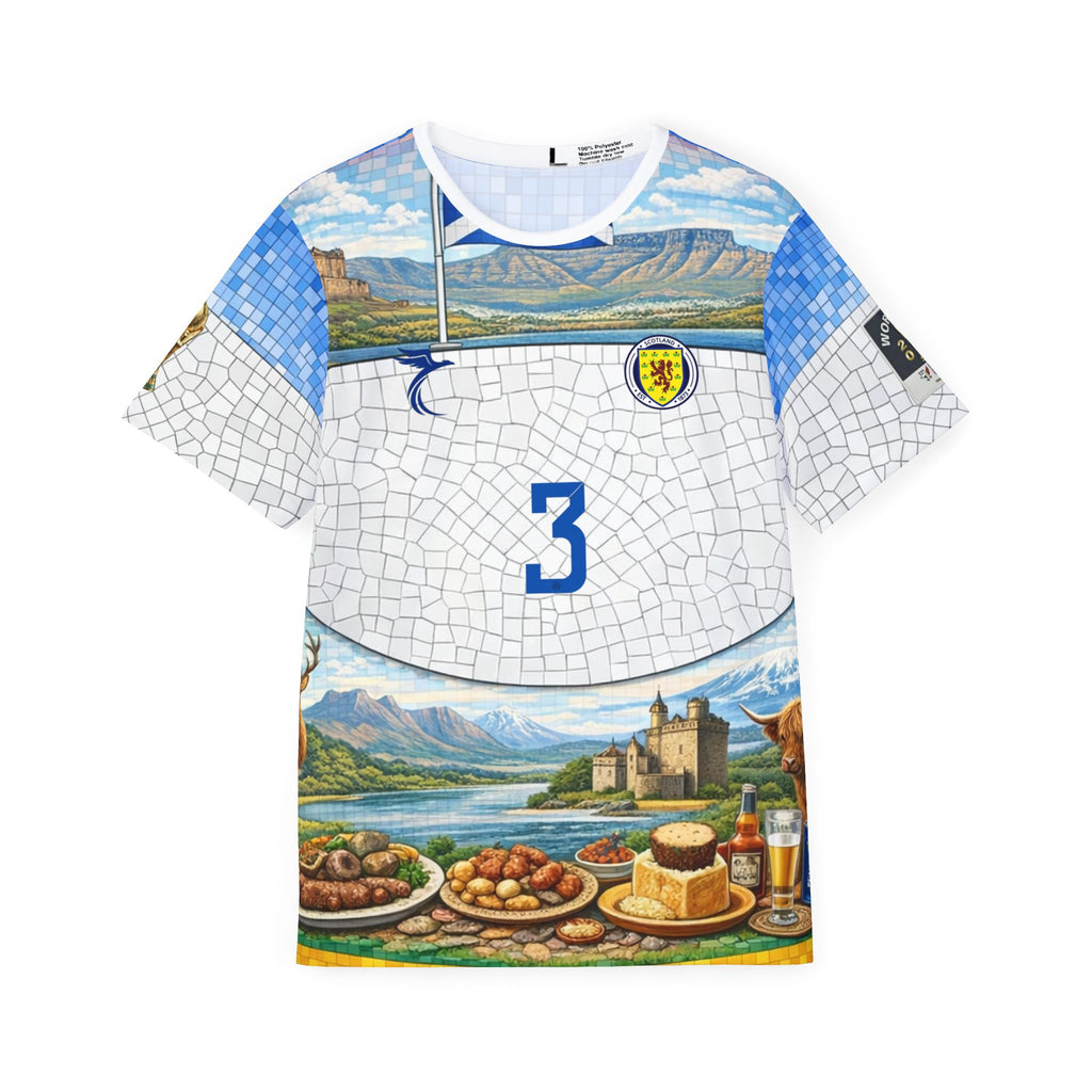 Men's Mosaic Scottish Castle Sports Jersey — Highland Food & Landscape AOP Shirt