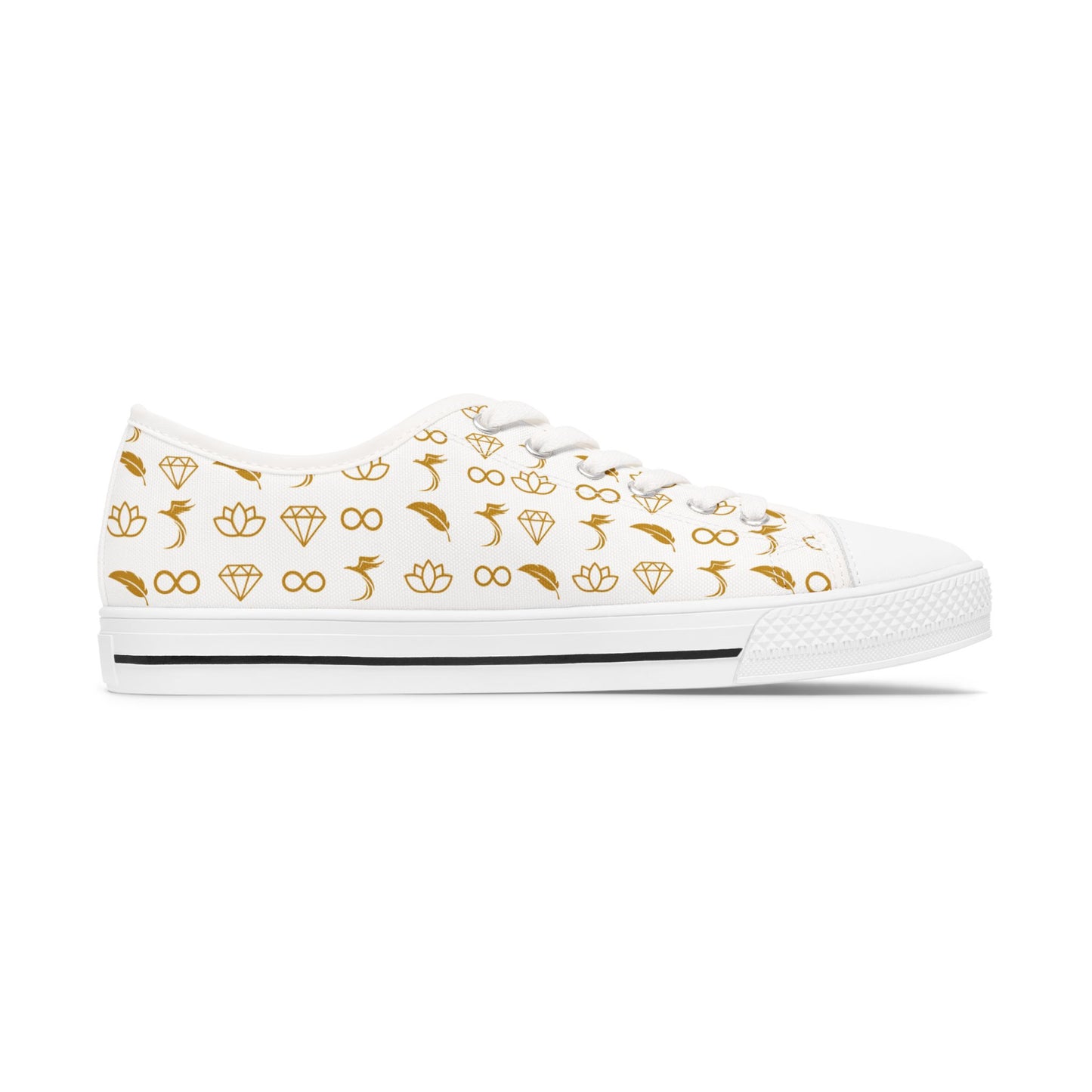 Low Top Sneakers — White Gold Jewelry Motif Casual Shoes