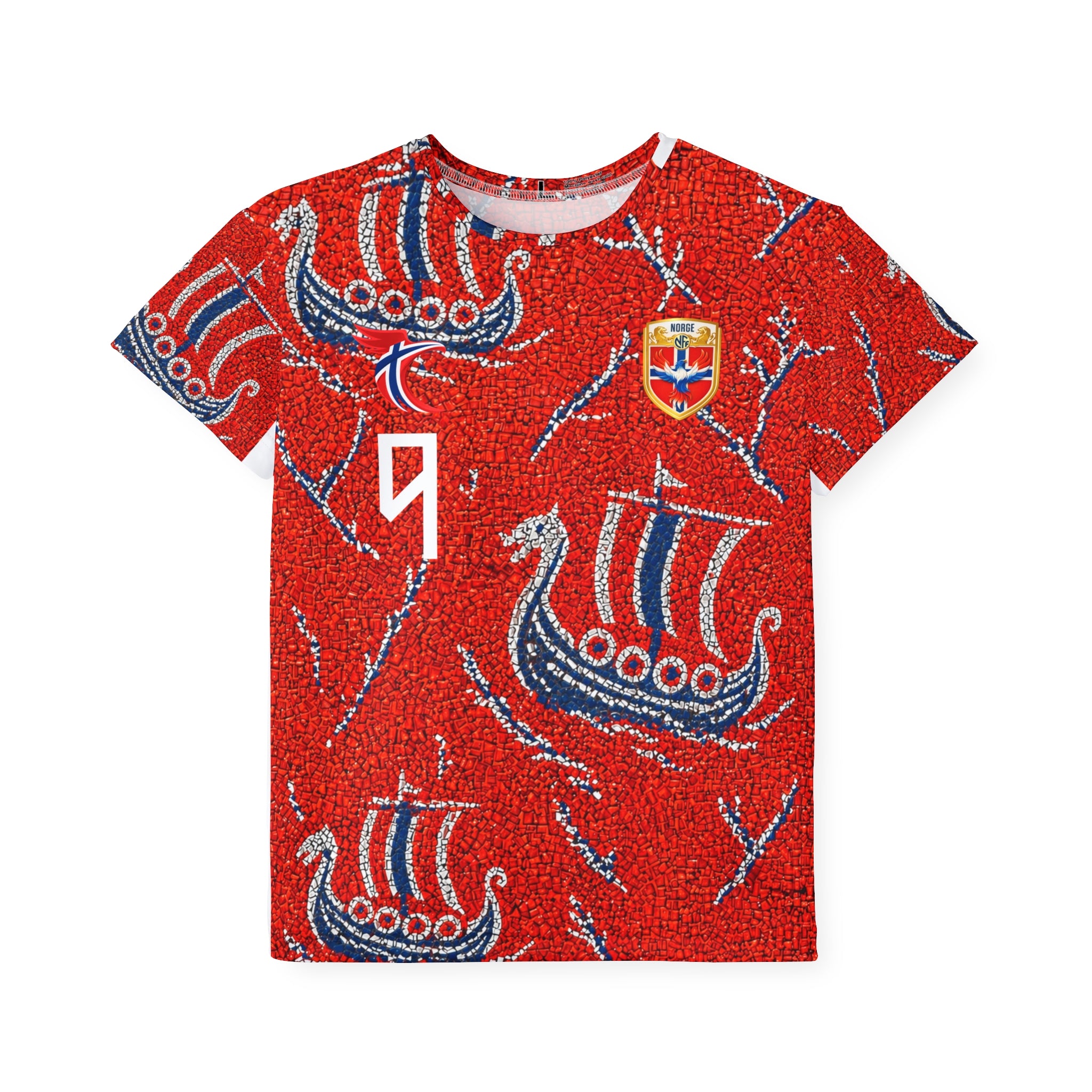 Kids Red Viking Football Jersey — Haaland #9 All-Over Print