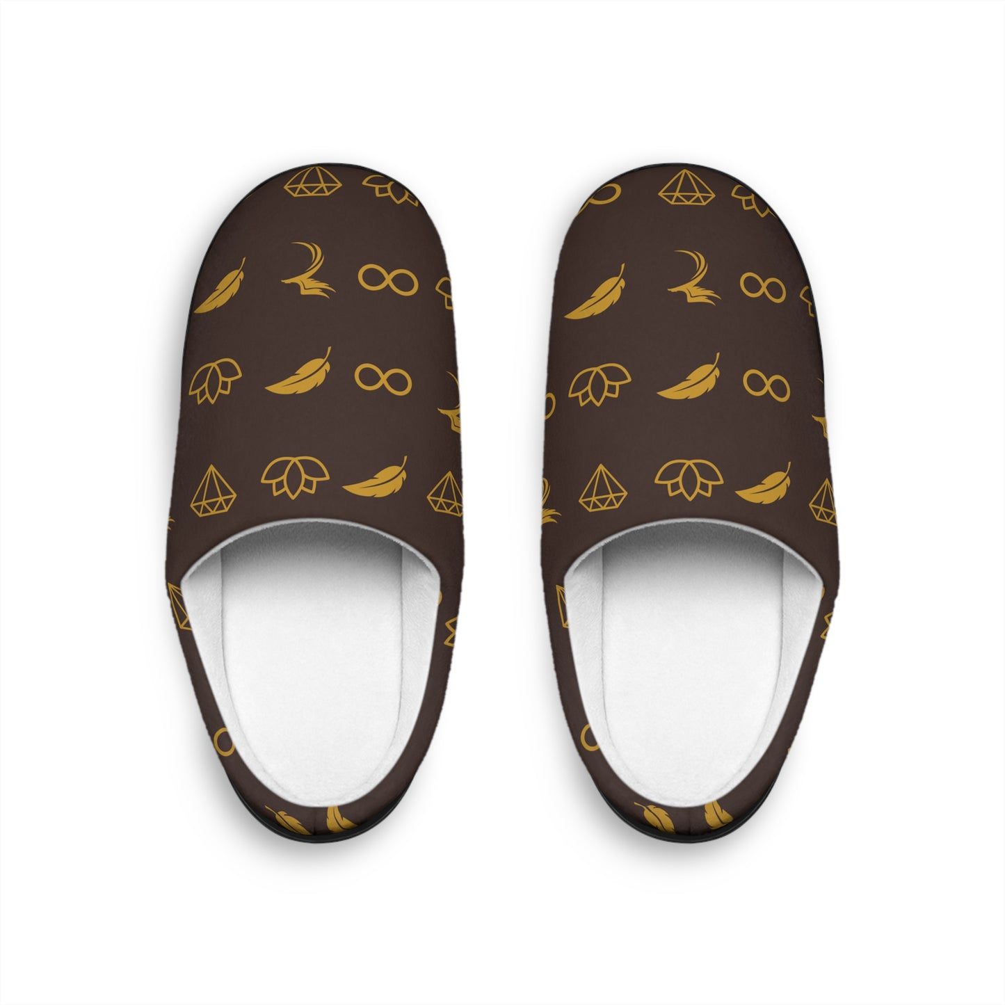 Men's Brown Patterned Indoor Slippers — Gold Symbols Comfort Clog