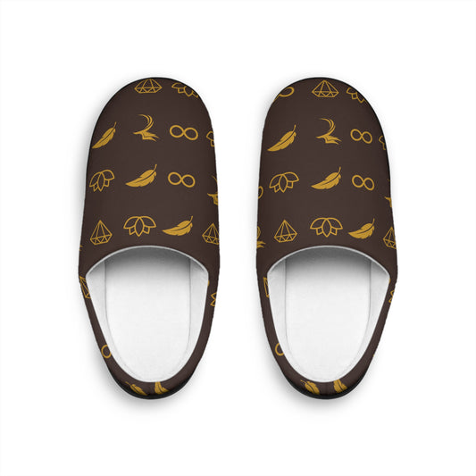 Men's Brown Patterned Indoor Slippers — Gold Symbols Comfort Clog