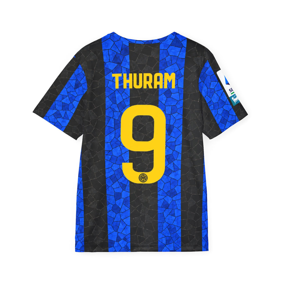 Inter Milan Black & Blue Striped Thuram #9 Soccer Jersey