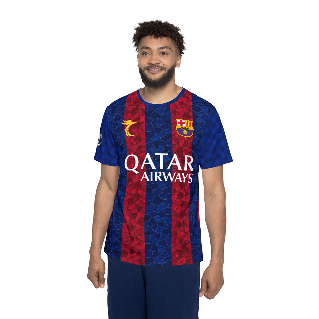 Men's Soccer Jersey — Retro Blue & Red Stripes with Numbered Back