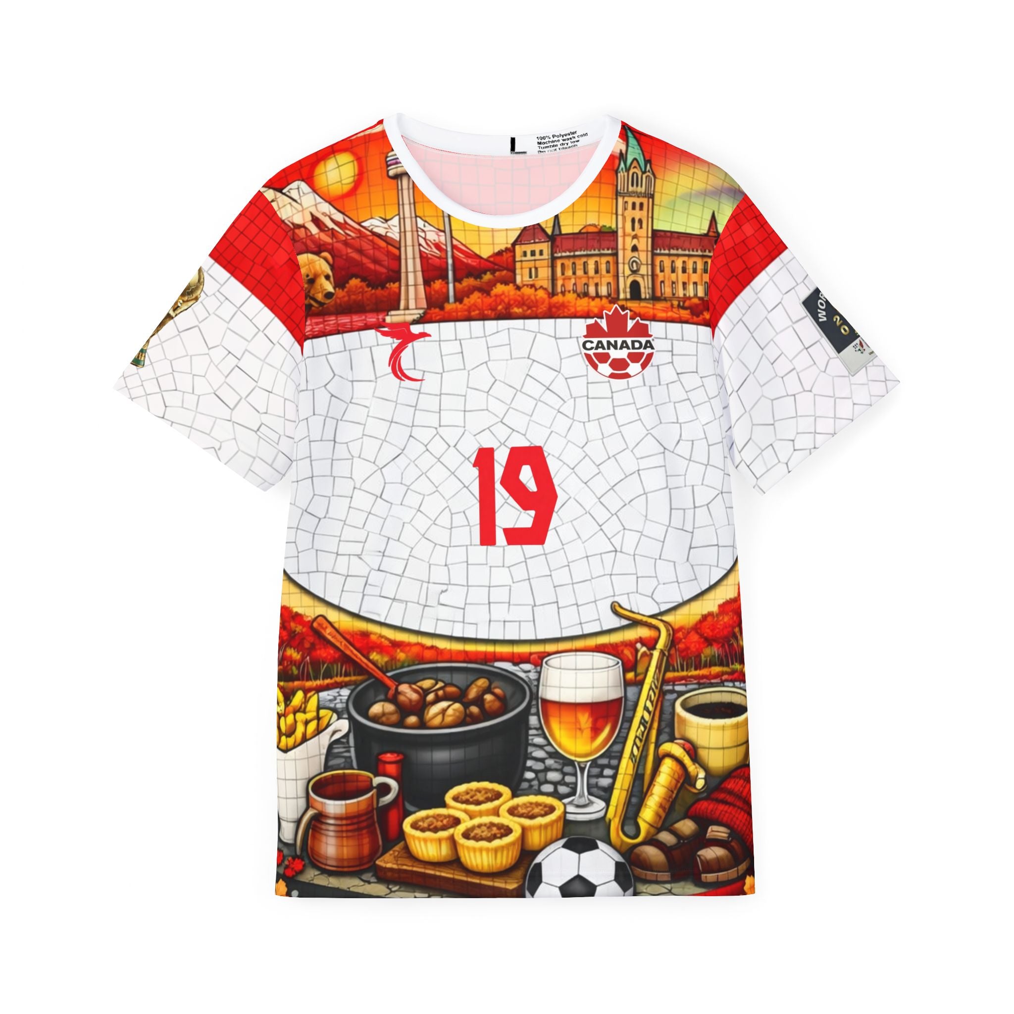 Men's Soccer Jersey — Festive Football Mosaic with Stadium & Snacks AOP