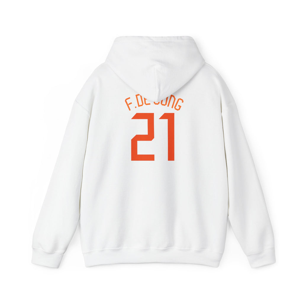 Hoodie — Orange Lion Crest & "F. De Jong 21" Soccer Jersey Style Hoodie