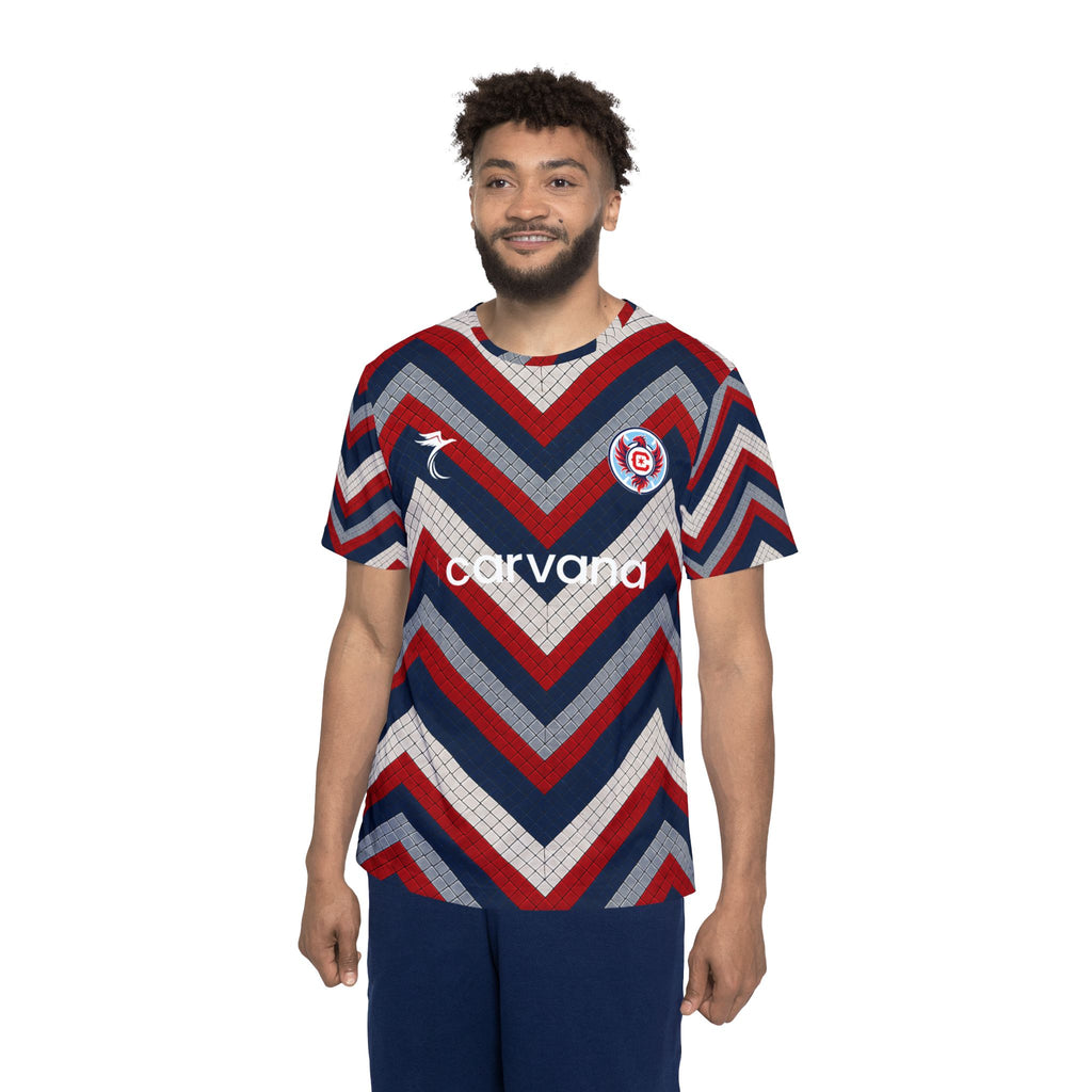 Men's Chevron Sports Jersey — Red Navy Zigzag All-Over Print with 'Lewandowsk' Back & Carvana Logo
