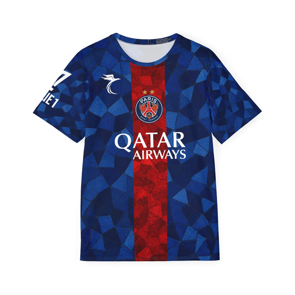 PSG Kvaratskhelia #7 Men’s Soccer Jersey — Qatar Airways Blue Red Kit