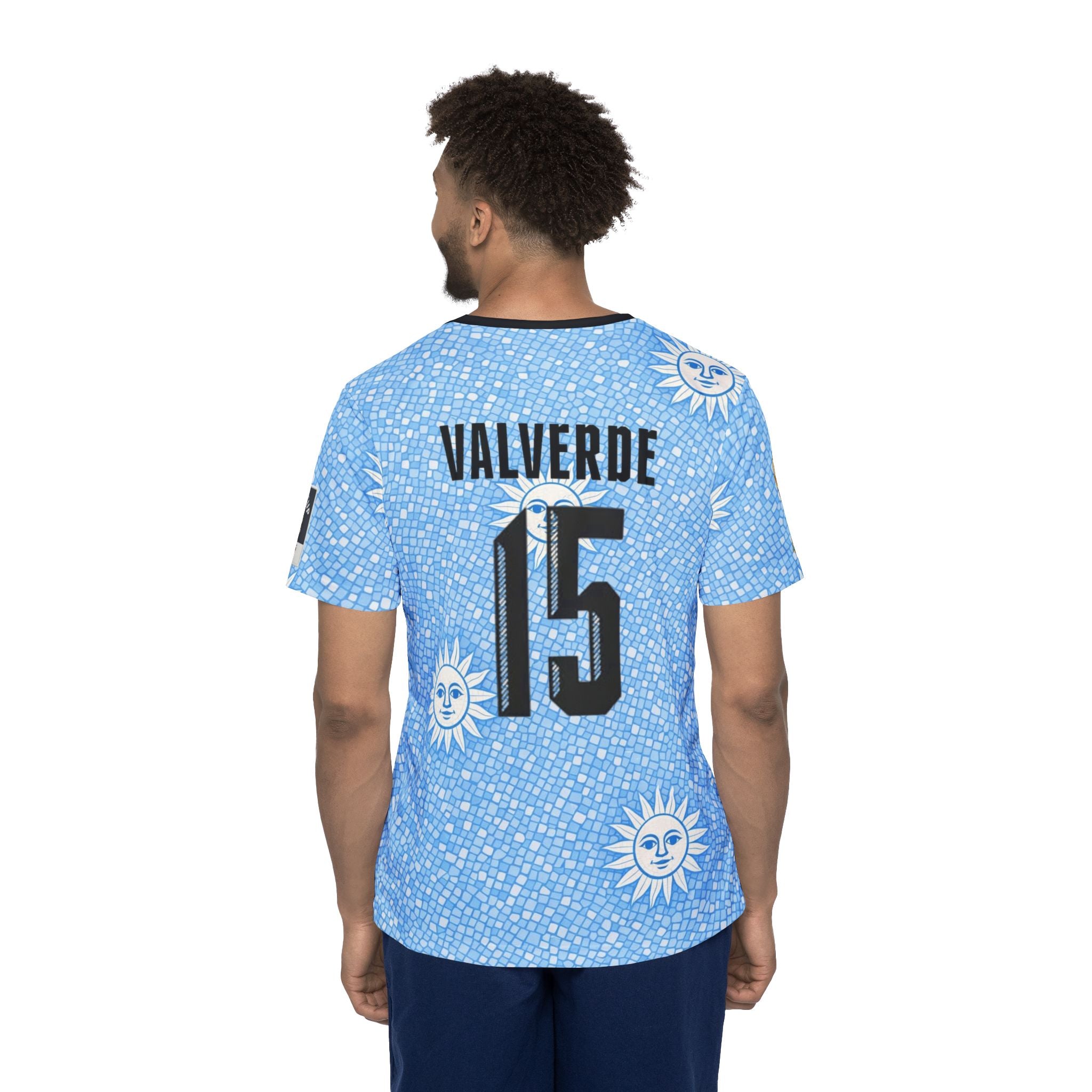 Men's Uruguay Soccer Jersey — Blue Sun Pattern Valverde #15