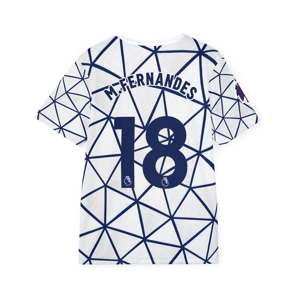 Men's All-Over Print Football Jersey — Geometric White/Navy with AIA Logo and Number 18