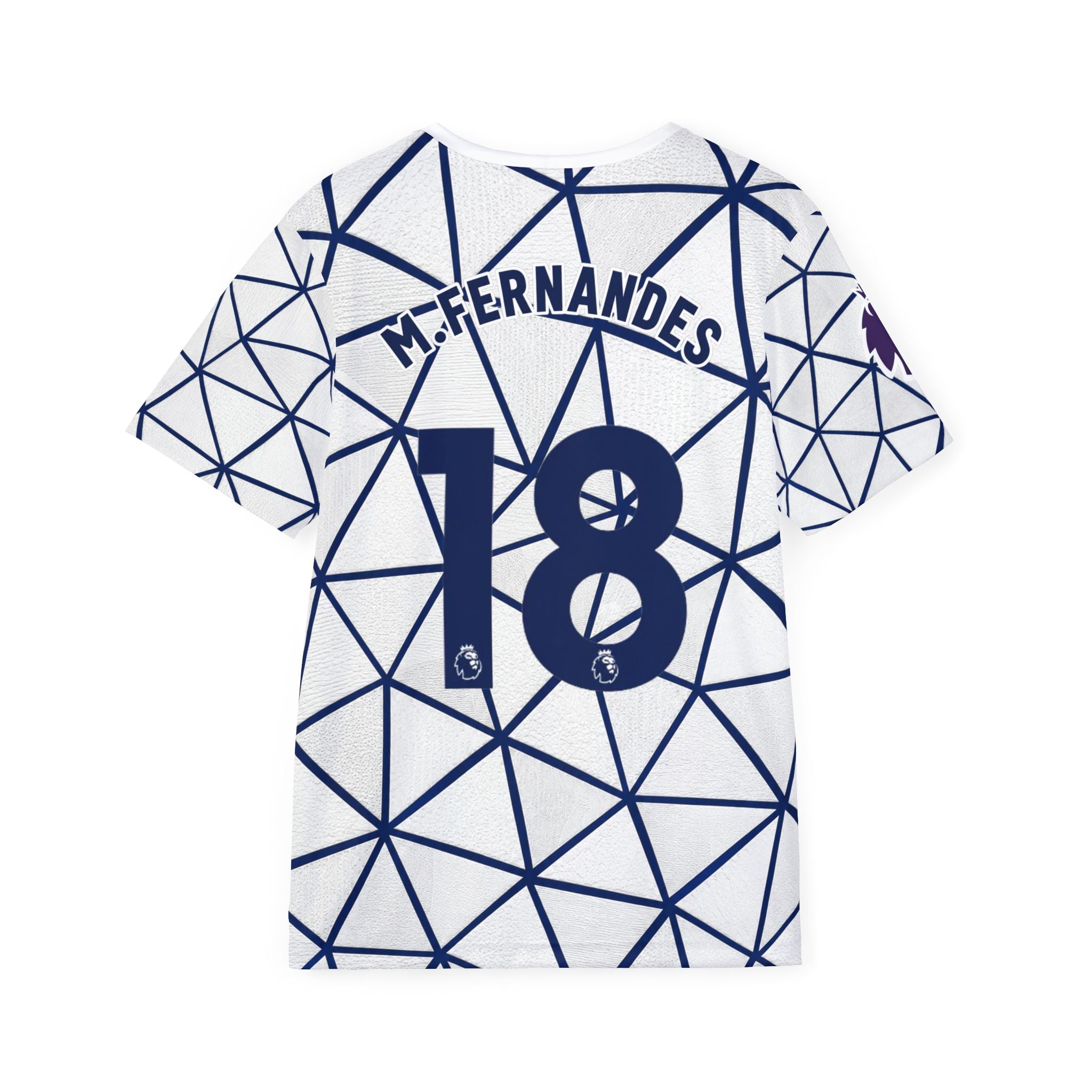 Men's All-Over Print Football Jersey — Geometric White/Navy with AIA Logo and Number 18