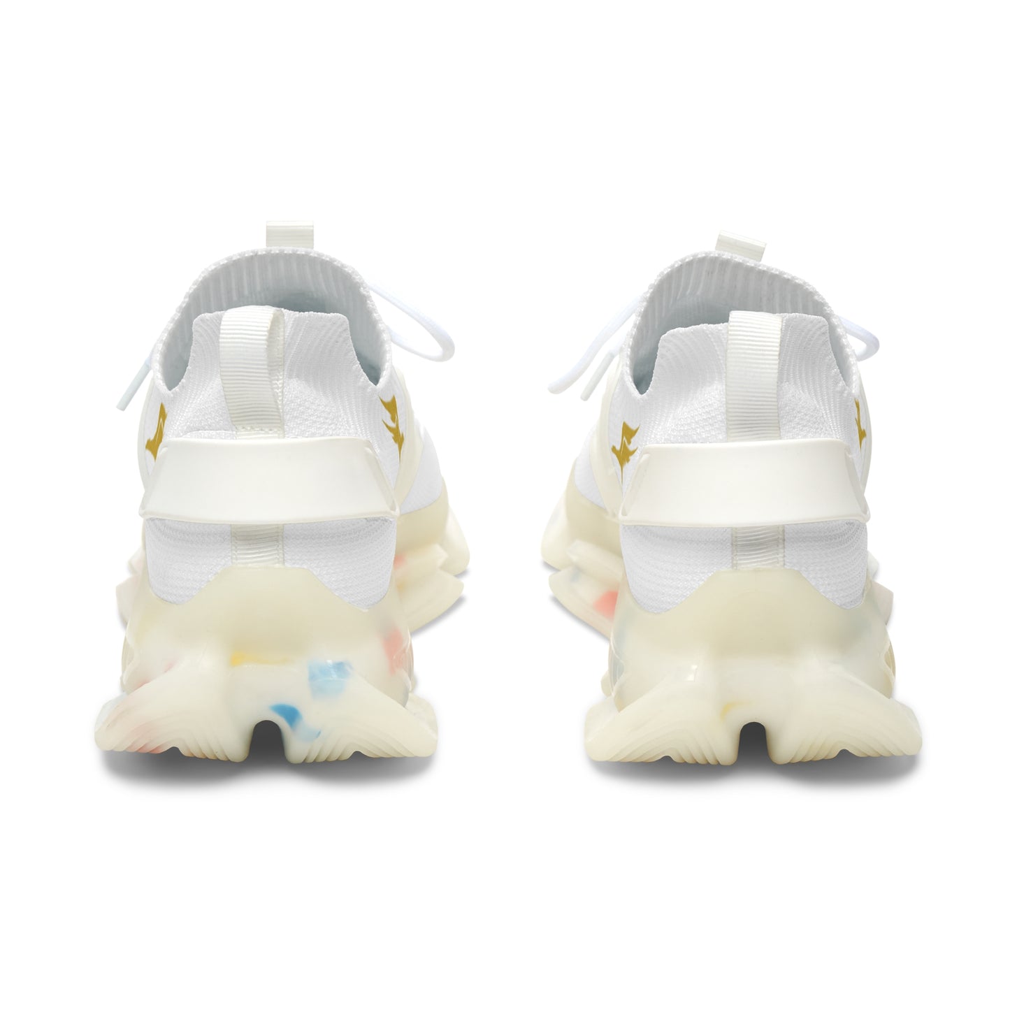 Women's White Mesh Sneakers — Lightweight Knit Athletic Shoes with Speckled Sole