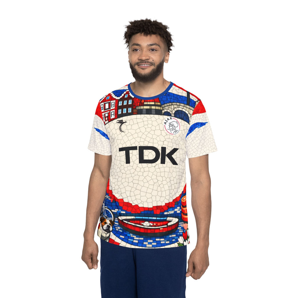Dutch Canal Mosaic Men's Sports Jersey — Red White Blue Netherlands Design