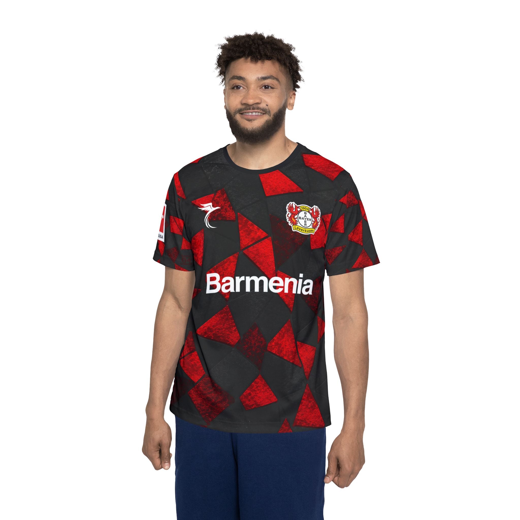 Bayer Leverkusen Grimaldo #20 Men's Soccer Jersey — Red Black Mosaic Sports Tee