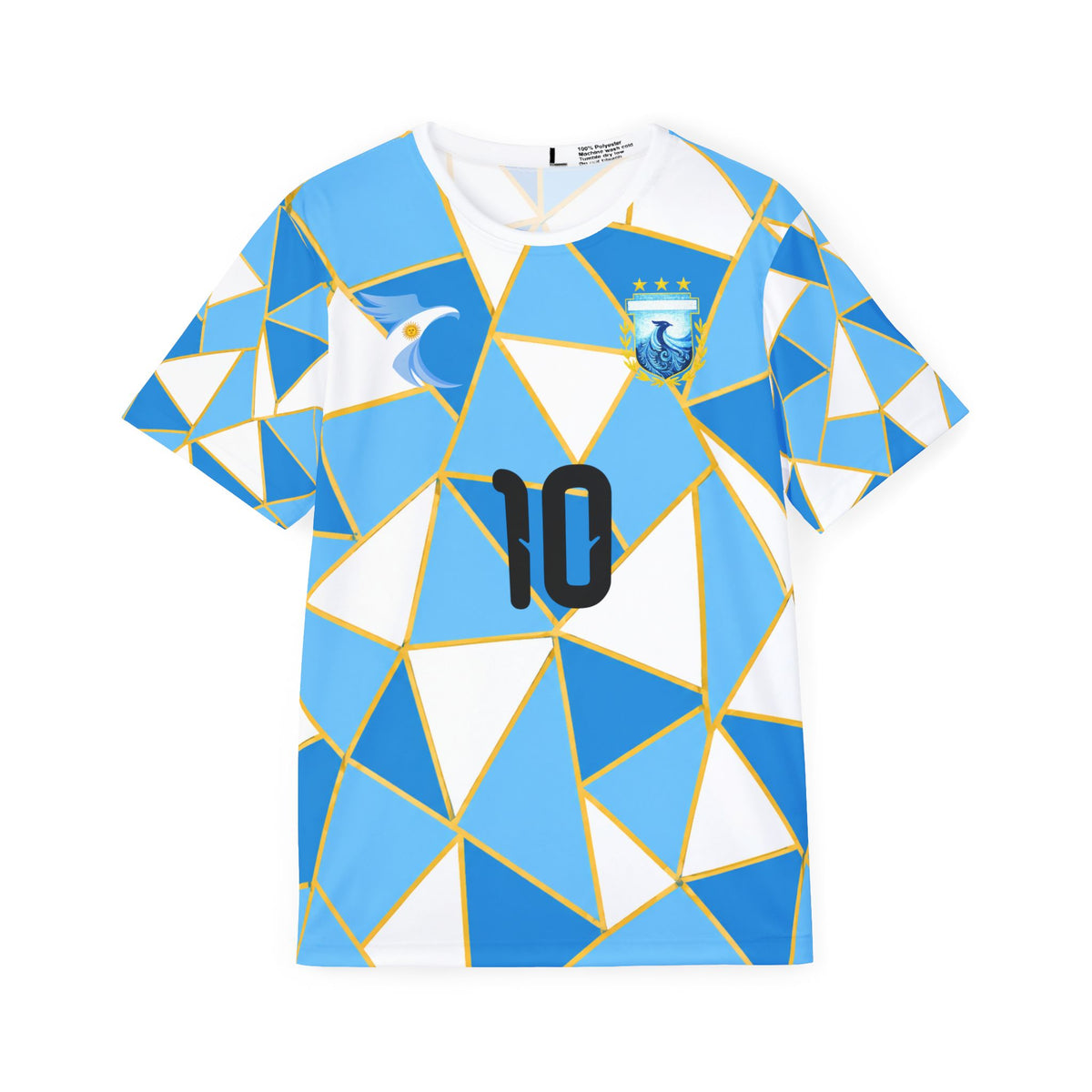 Men's Messi #10 Soccer Jersey — Blue Geometric All-Over Print