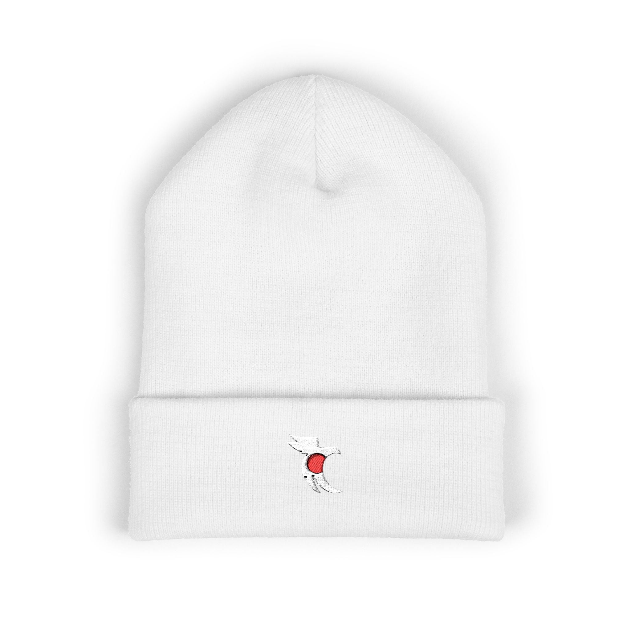 Embroidered Cat with Heart Cuffed Beanie — Cute Minimalist Knit Hat