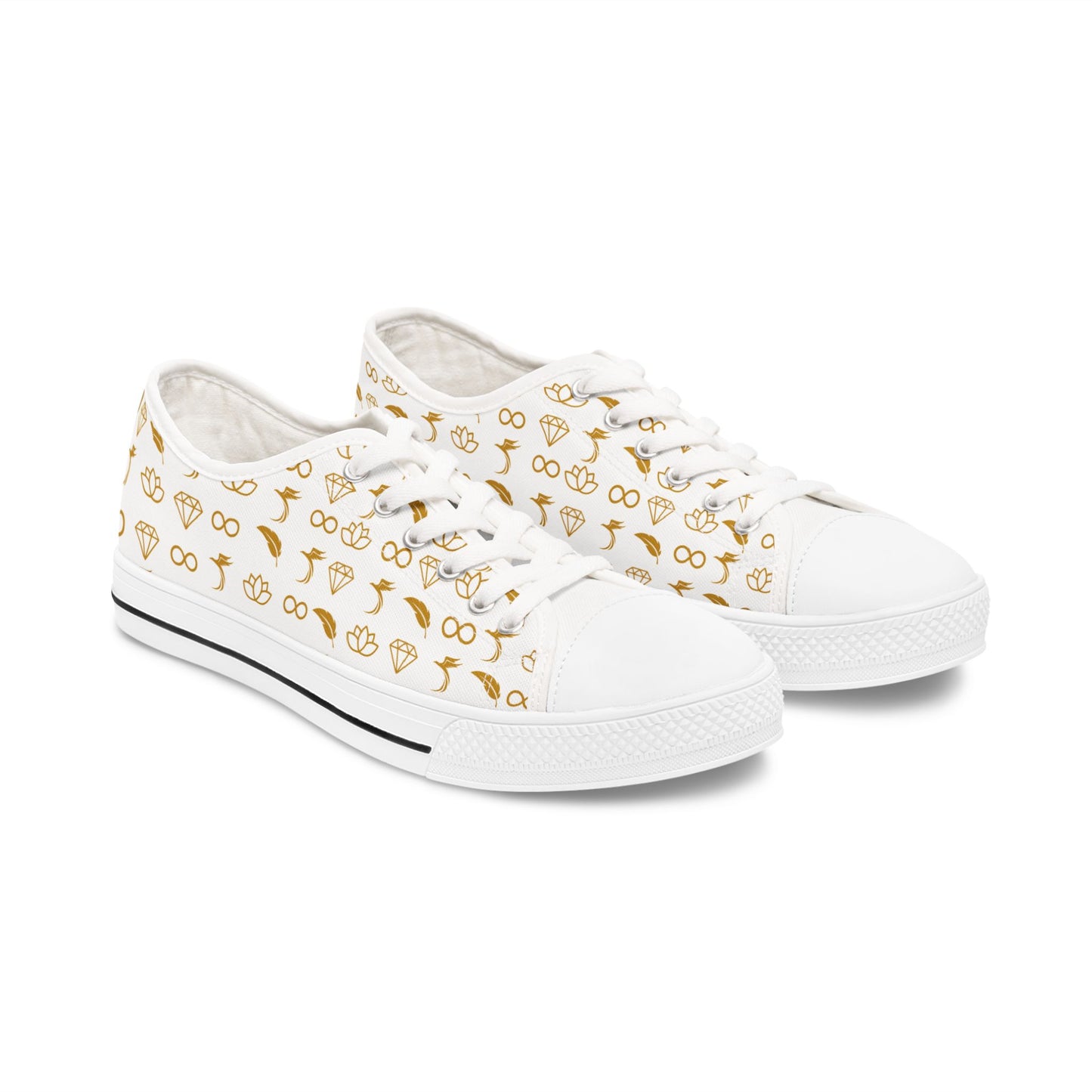Low Top Sneakers — White Gold Jewelry Motif Casual Shoes
