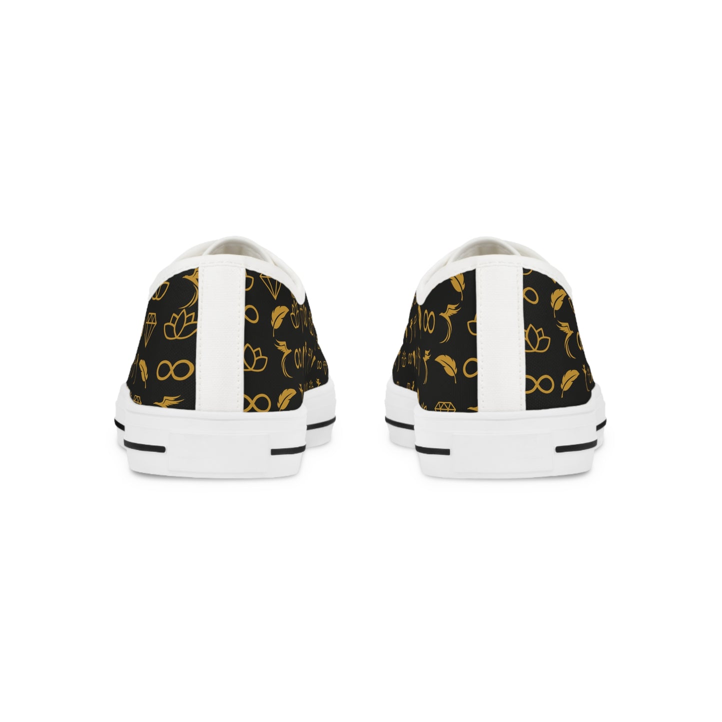 Men's Low Top Sneakers – Black & Gold Bicycle Pattern Casual Canvas Shoes