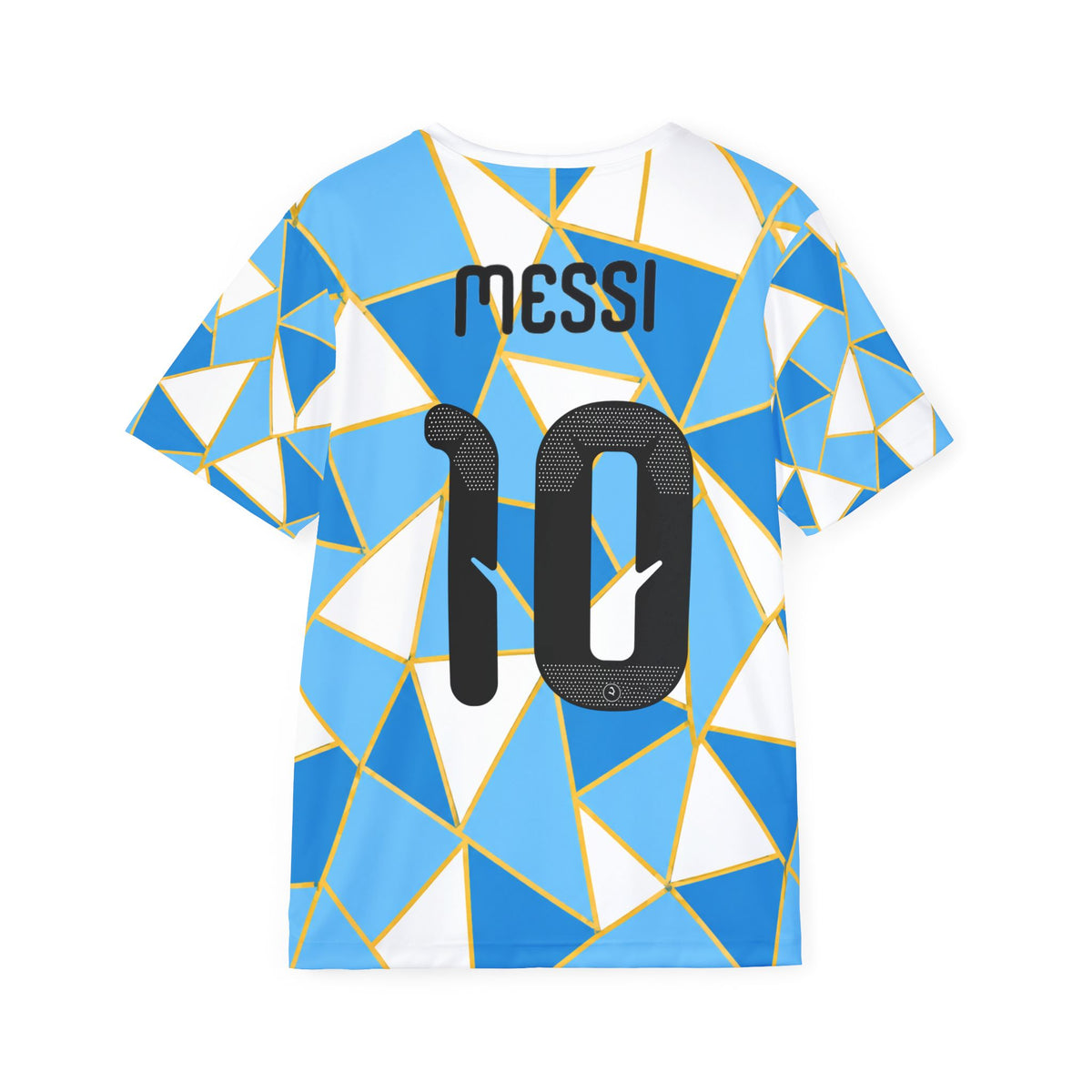 Men's Messi #10 Soccer Jersey — Blue Geometric All-Over Print